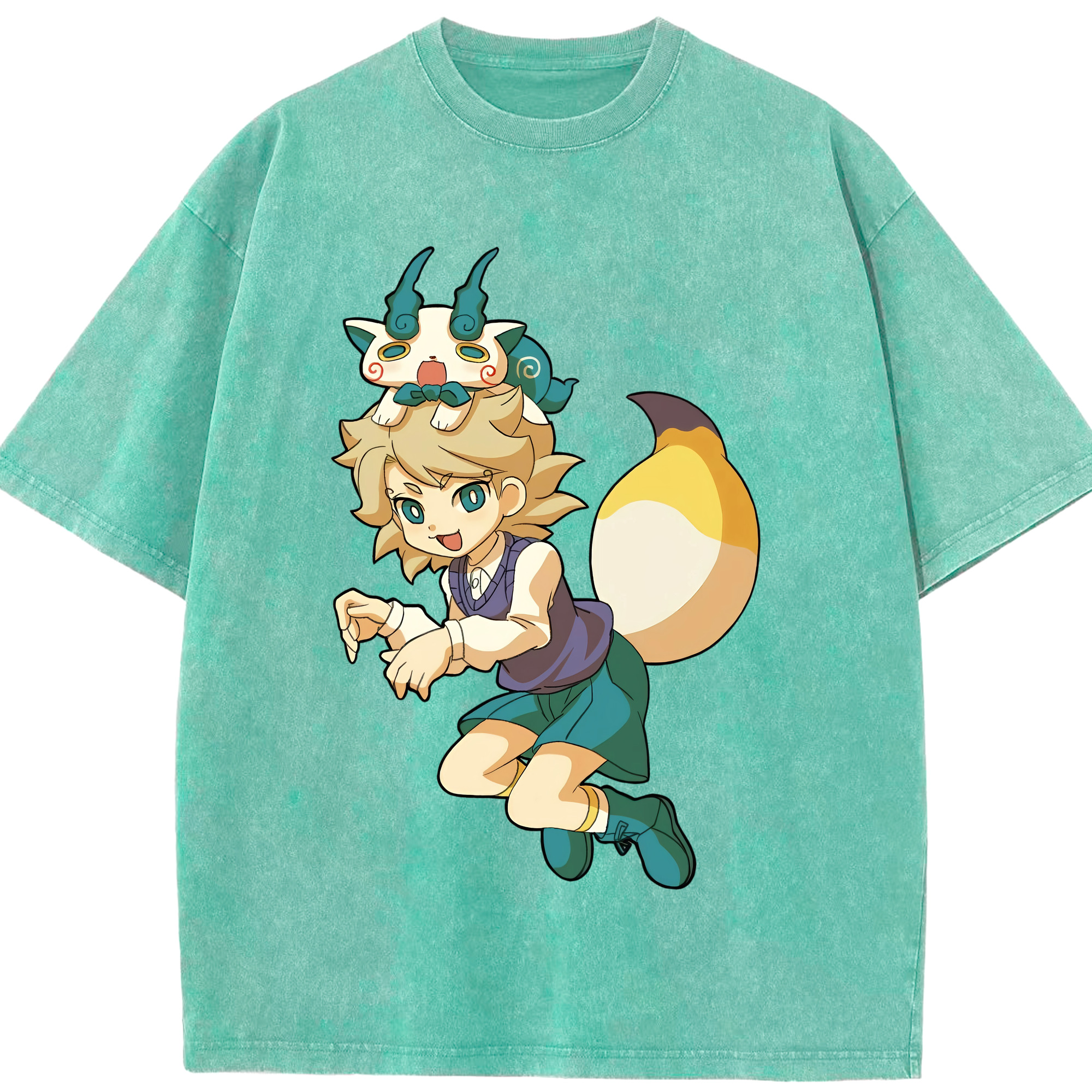 （画像用） 妖怪ウォッチ Yo-kai Watch 綿100% ヴィンテージ風 半袖Tシャツ（フロントプリント）